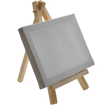 BLANK CANVAS + STAND 16cm Wide White Small Artist Paint Board Frame Display Set • £4.24