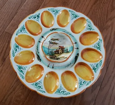 Vintage 1965 Grazia Deruta Italy Pottery Hand Painted Italian Deviled Egg Plate • $23.99