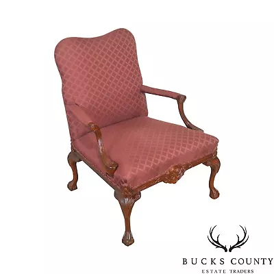 George III Chippendale Style Ball & Claw Foot Library Arm Chair By Century • $595