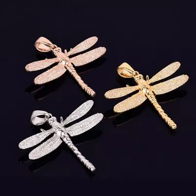 Dragonfly Mosquito Hawk 18k Gold 925 Hip Hop Micro Pave Bling Pendant Necklace • $39.99