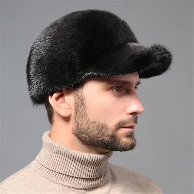 100% Real Mink Fur Hat Thicken Winter Warm Baseball Cap Handsome Fashion Men • $88.73