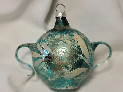 Vintage Blue Mercury Glass Stenciled Flower Pot Teapot Poland • $15.99