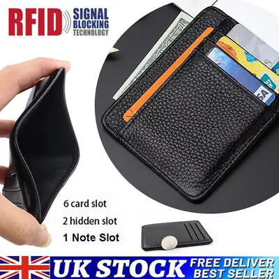 Slim Wallet For Men | RFID Blocking Minimalist  Brown Black Credit Card Holder  • £4.99