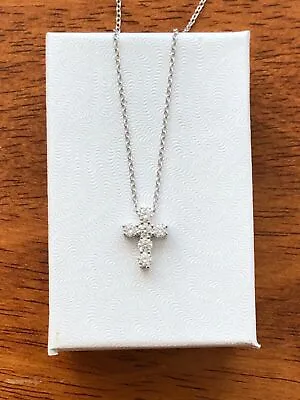 Sterling Silver 925 Small Tiny Cz Cross Pendant Necklace Women 13mm 16-18  Slide • $22