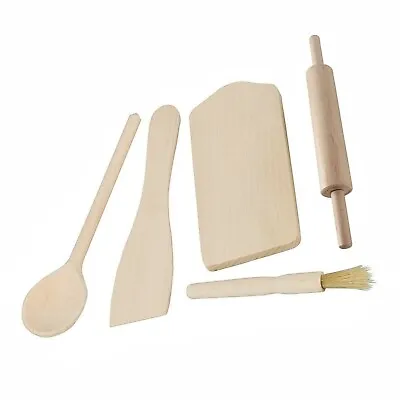£6.71 • Buy Kids Baking Utensil Set Kitchen Brush Wooden Spatula Play Rolling Pin Cook Wood