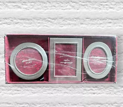 Eddie Bauer Mini Photo Frames Brushed Silver Set Of 3 Rectangle Round Oval New • $14