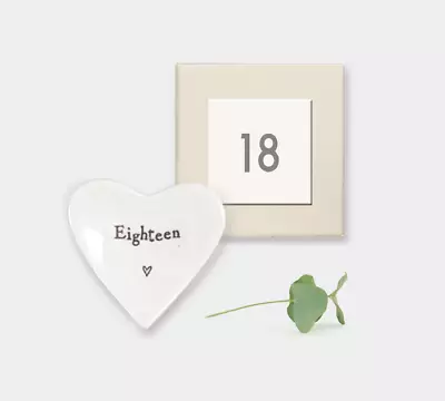 East Of India 18th Birthday Porcelain Mini Heart Ring Dish Gift Boxed Eighteen • £5.29