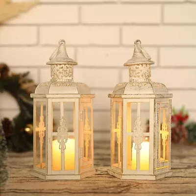 JHY DESIGN 2x Decorative Candle Lanterns 25cm High Vintage Hanging Lantern • £26.99