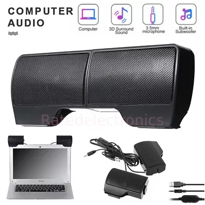 Portable Clip-On Computer Speakers Stereo USB Power Sound Bar Desktop Laptop PC • $10.97