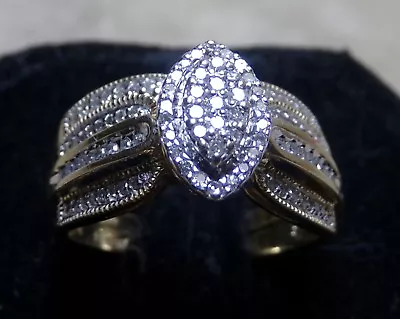 10k Gold 101 Diamond Engagement Ring Sz 6.75 Women Matching Bridal Band Gorgeous • $499.99