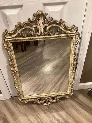 Vintage Syroco  White Gold Scroll Wall Mirror Hollywood Regency  31 X 20  • $75