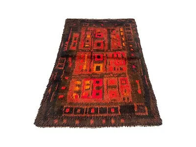 Vintage Swedish Mid Century Rya Rug Scandinavian Wool Flokati Carpet 3x5 Ft • $350