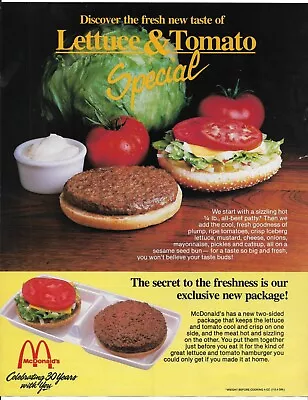 Vintage Collectable AD Coupon McDonald's Lettuce And Tomato Sandwich 1985 EXC • $12.99