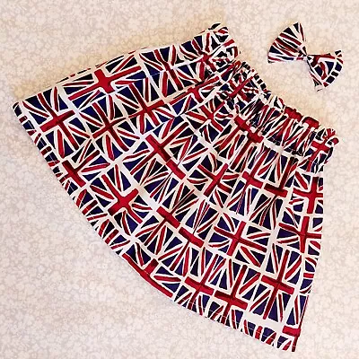 Handmade Union Jack Flag Girls Skirt & Hair Bow Kings Coronation Celebration  • £19.99