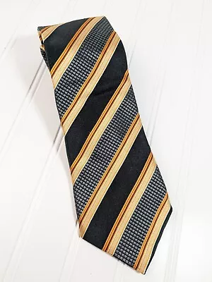 CANALI Men's 100% Silk Necktie ITALY STRIPED Tan/Navy/Gold/Silver Excellent • $19.55