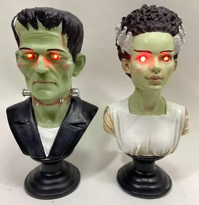 Frankenstein & His Bride Bust Light Up Eyes Red Halloween Decor Statue 13  • $99.99