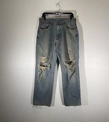 Edwin Jeans Japanese Selvedge Denim Straight Leg Distressed 505X Mens 33x32 Hem • $37.46