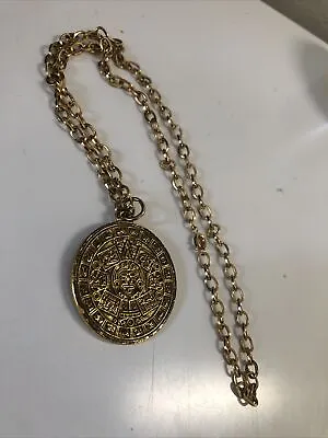 $12.99 • Buy Aztec Mayan Calendar Men Chain Necklace Pendant Gold Plated Calendario Chain 24”