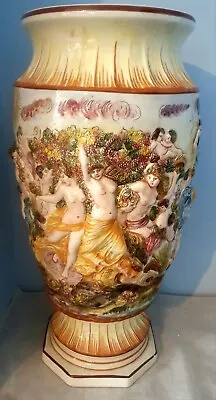 Stunning Vintage Italian Capodimonte Floor Vase Depicting Relief Figures 54cm • £100