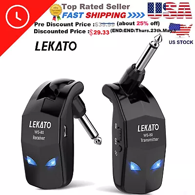 LEKATO Wireless Guitar System Bass Transmitter Receiver 2.4Ghz ISM 4 Channel • $29.33