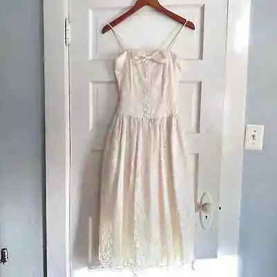 Vintage Gunne Sax Jessica McClintock Ivory Lace Tulle Straps Dress Sz 7 USA • $129.99