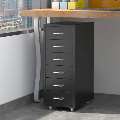 Metal Office Filing Cabinet 6 Drawers Storage Cupboard Black Side Cabinet Mobile • £55.95