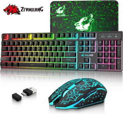 $52.99 • Buy Wireless Gaming Keyboard And Mouse USB/Type-C Dual Receiver For PC, Mac, Laptop,