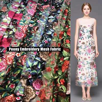 3D Peony Flower Embroidery Lace Fabric Gown Wedding Dress Material  51  Wide DIY • £13.44