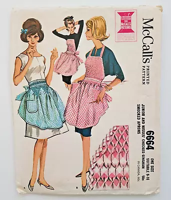 VTG 60s McCalls Sewing Pattern 6664 Misses Smocked Aprons One Size (9-16) CUT • $13.99