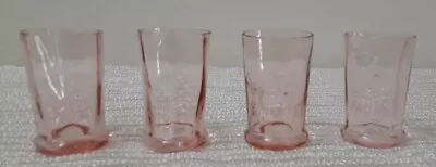 Set Of 4 Antique Vintage Pink Depression 2 1/8  Tall Shot Glasses Cordials • $11.49