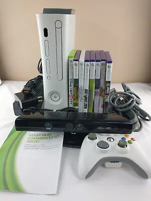 Xbox 360 Arcade Bundle With 8 Games Controller Kinect Bar & Cables Tested Works • $119.99