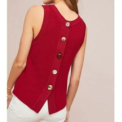 Anthropologie MOTH Sleeveless Knit Sweater Size XS Red Button Back Tank Vest • $19.95