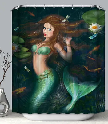 Sexy Mermaid Fabric SHOWER CURTAIN 70x70 W/Hooks Green Magical Enchanted • $24.98