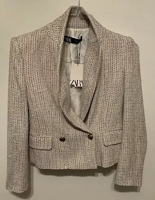 Zara Women’s Blazer Pink/White/Gold Size Medium - New With Tags • $47.87