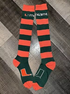 Miami Hurricanes College Team Green Stripe Adult Logo Knee High Socks • $9.67