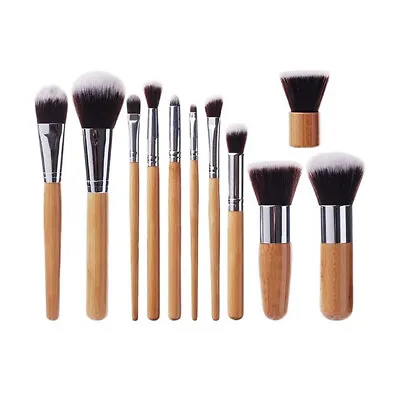 11 Piece Professional Makeup Brush Set Synthetic Fiber Bamboo Handle • $15.49