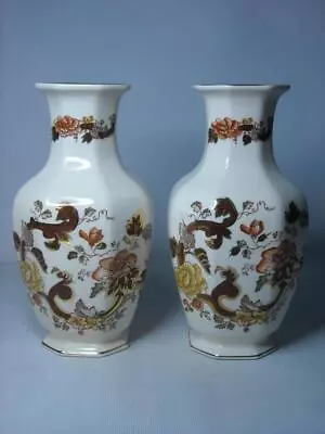 TWO MASON'S Ironstone BROWN VELVET 8.1  20.5cm Footed Vase Masons Floral Gilt • £29.95