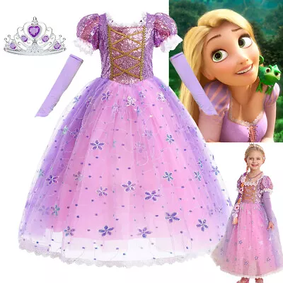 Tangled Rapunzel Fancy Dress Costume Girls Sequined Party Dresses Birthday Gifts • £5.82