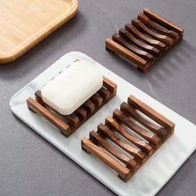 Bath Soap Holder Dish Tray Plate Natural Eco Bamboo Wooden Rack Kitchen Bathroom • £5.09