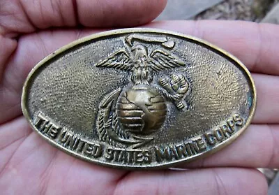 Vtg MARINES CORPS Belt Buckle 1970s Baron USMC Brass RARE VG+ • $34.99