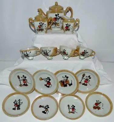 EX! DISNEY 1930's 17PIECE  MICKEY MOUSE CHINA TEA SET + SCARCE MUSICAL GRAPHICS! • $149.99