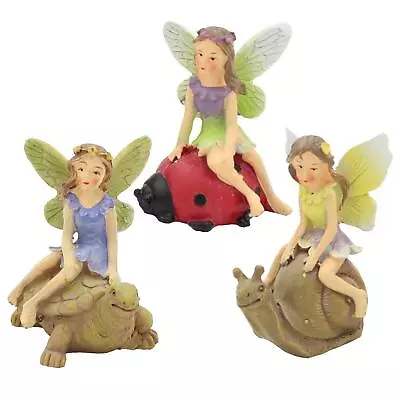 The Fairies Enchanted Garden Range - Set 3 Fairy On Tortoise Snail And Ladybird • £7.99