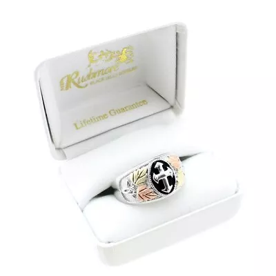 Mt. Rushmore Black Hills Gold Sterling Silver Men's Cross Ring Size 13 FAST SHIP • $154