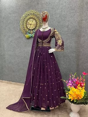 Anarkali Party Wear Dress Bollywood Purple Gown Pakistani Indian Wedding Gown • $44.99