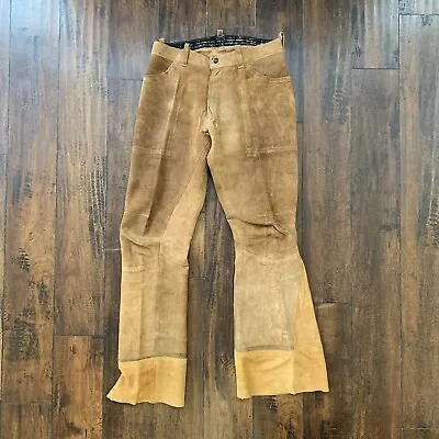 Vintage 1970s Tan Leather Suede Pants 30x31 70s California Cowboy Bell Bottoms • $716.58