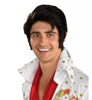 Elvis Presley Wig For Adults Official Mens Short Black Hair With Sideburns • $43.85