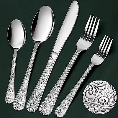 40-Piece Vintage Carved Silverware Set For 8 Stainless Steel Flatware Set Wi... • $40.24