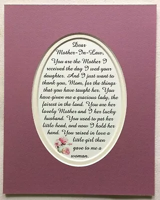 Gracious Mom MOTHER IN LAW From SON IN LAW Wed Your DAUGHTER Verses Poem Plaques • £9.45