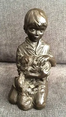 Cold Cast Bronze Resin Figure Boy With Dogs  • £12.60