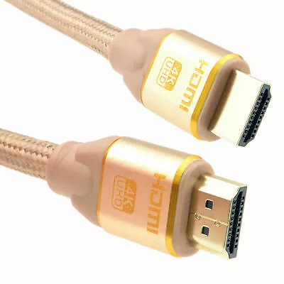 PURE HDMI 2.0 2160p 4k UHD TV Braided High Speed Cable Lead Gold 1m/2m/3m/4m/5m • £6.38